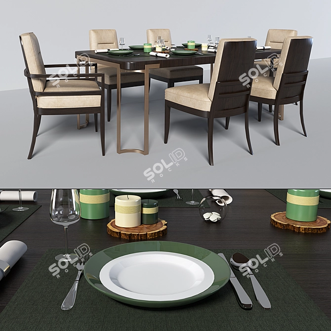 Modern Artisan Dining Set 3D model image 1