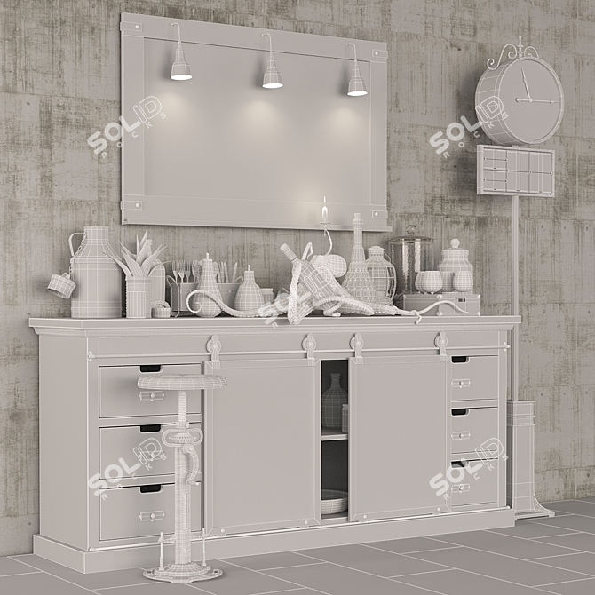 Industrial Mango Wood Buffet 3D model image 3