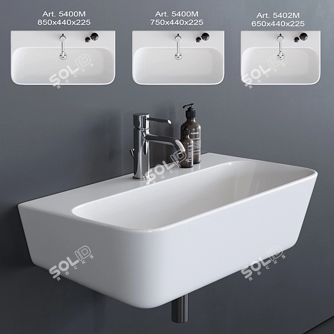 Elegant Meg11 Wall-mounted Ceramic Washbasins 3D model image 1