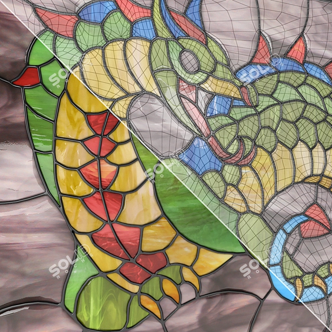 Title: Dragon Stained Glass, Russian Art 3D model image 2