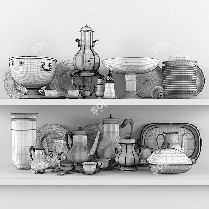 Turkish Chrome Crockery Set: Tray, Teapot, Duckling 3D model image 2