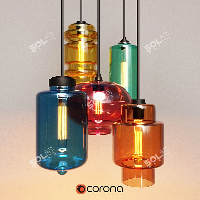 Multicolor Glass Loft Lighting 3D model image 1