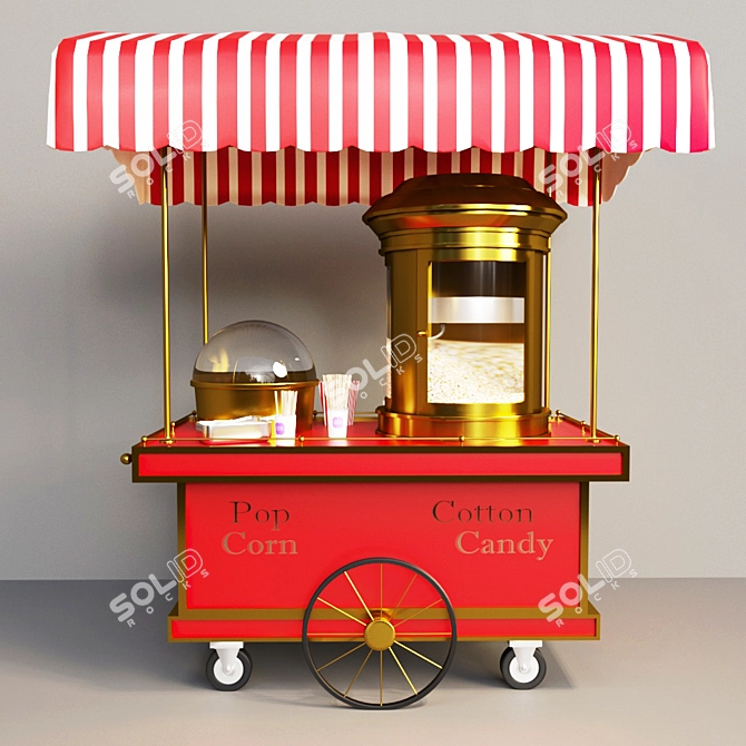 Vintage Popcorn Cart: Your Classic Summer Delight 3D model image 2