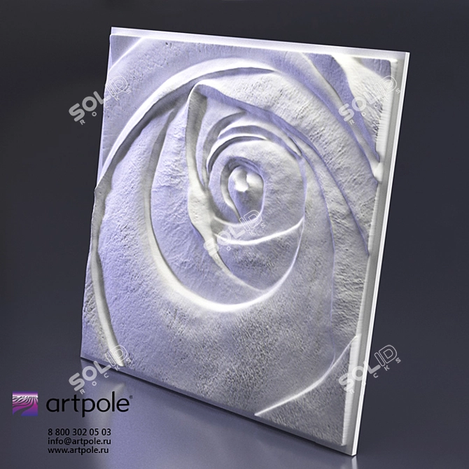 Plaster Rose 3D Panel: Elegant Relief Design 3D model image 1