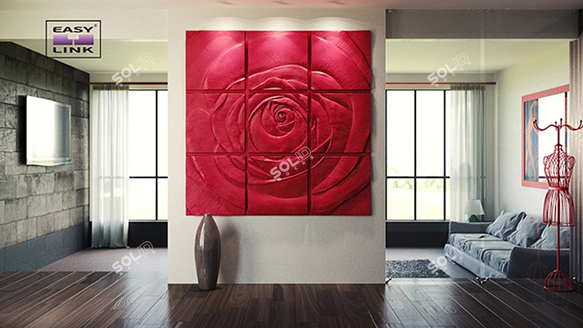 Plaster Rose 3D Panel: Elegant Relief Design 3D model image 2