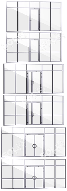 Fireproof Glass Doors & Partitions + Handles 3D model image 3