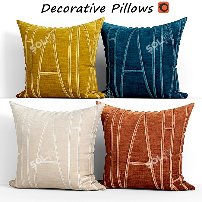 Velvet Applique Decorative Pillows 3D model image 1