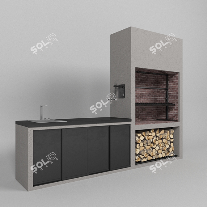 Firewood BBQ Grill 3D model image 1