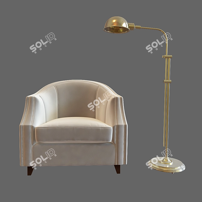 Elegant Seams Chair and Lamp 3D model image 2