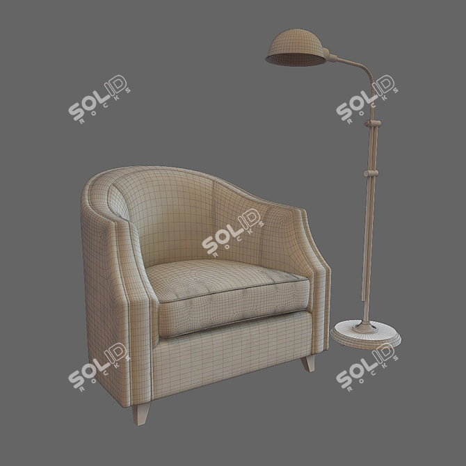 Elegant Seams Chair and Lamp 3D model image 3