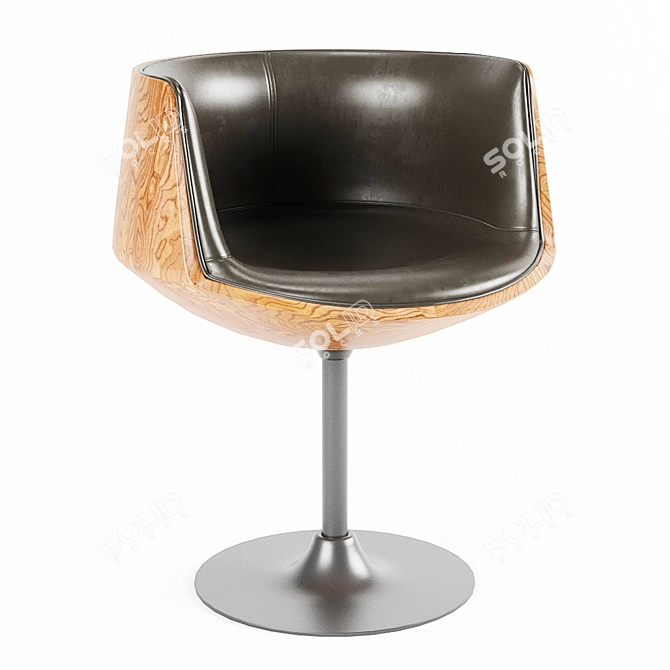 Retro Walnut Swivel Armchair: Urban Lounge Style 3D model image 1
