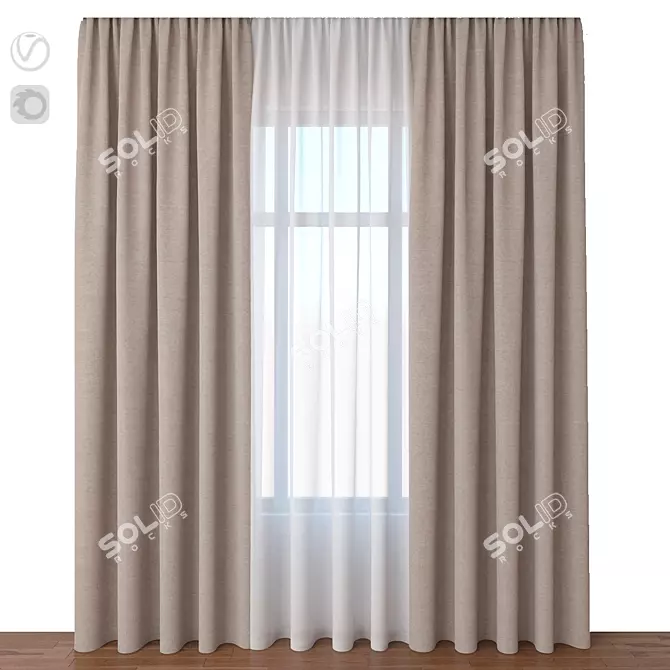 Elegant Drapery Curtain 3D model image 1