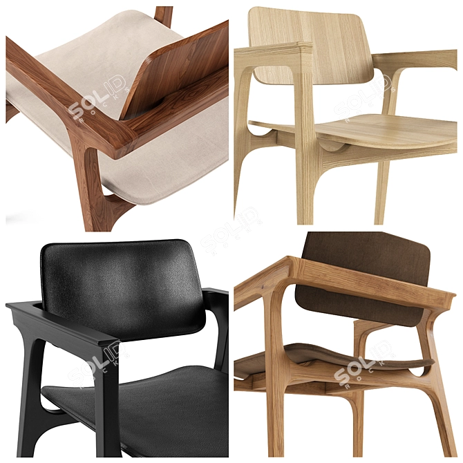 Ditta Madeira Chair: 3 Variations, 4 Wood & 3 Fabric Options 3D model image 2