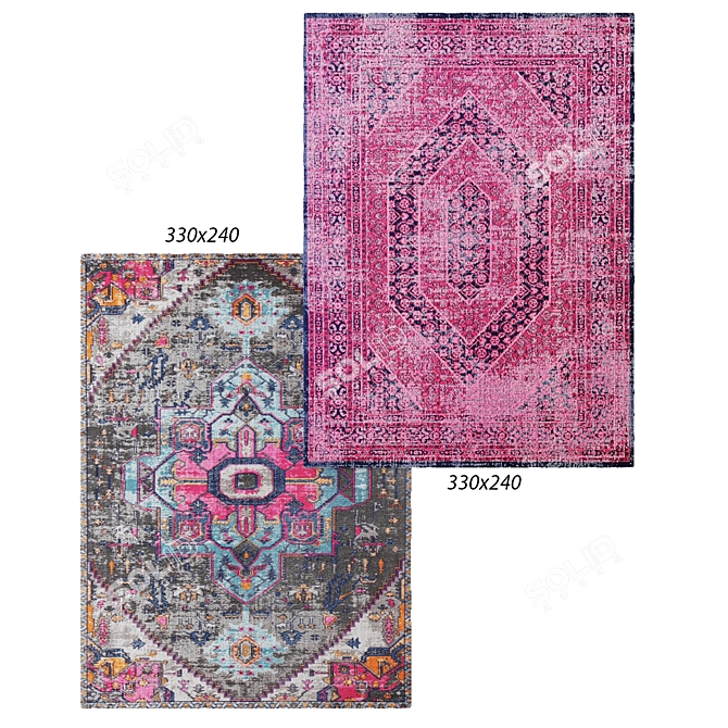 Gray & Pink Distressed Modern Rug 3D model image 1