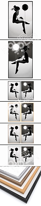 Artistic Set: 2 Wall Paintings with 4 Frame Options 3D model image 2