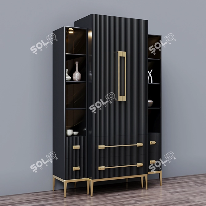 Ebony Satin Tall Cabinet: Elegant Storage Solution 3D model image 1