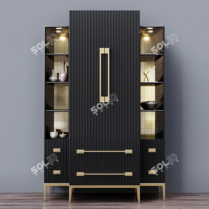 Ebony Satin Tall Cabinet: Elegant Storage Solution 3D model image 2