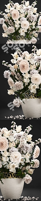 Spring Blossom Bouquet: Peonies, Irises, and Dahlias 3D model image 2