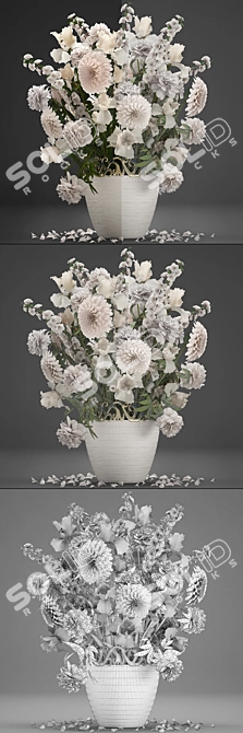 Spring Blossom Bouquet: Peonies, Irises, and Dahlias 3D model image 3