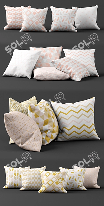 Golden Luxe Pillow Set 3D model image 2