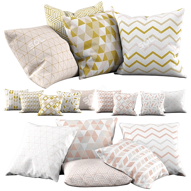 Golden Luxe Pillow Set 3D model image 3