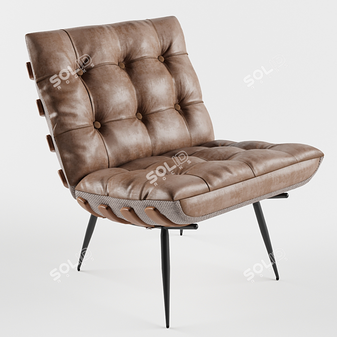 Elegant Professore Oak & Leather Armchair 3D model image 1