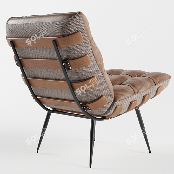 Elegant Professore Oak & Leather Armchair 3D model image 2