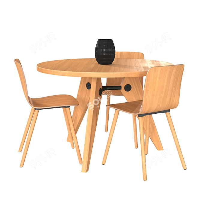 Modern Vitra Gueridon Table & HAL Ply Wood Chair 3D model image 1