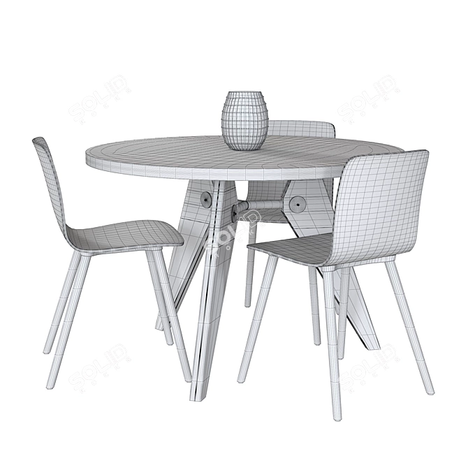 Modern Vitra Gueridon Table & HAL Ply Wood Chair 3D model image 3