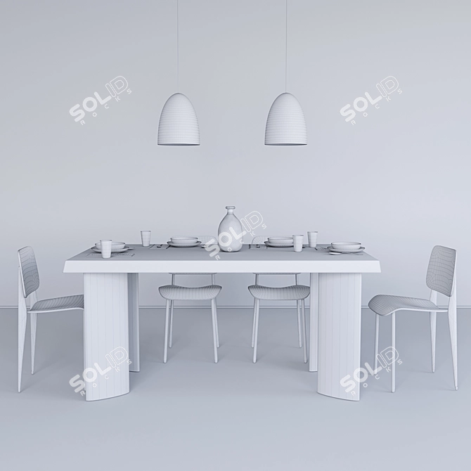 Rustic Wood Dining Table 3D model image 3