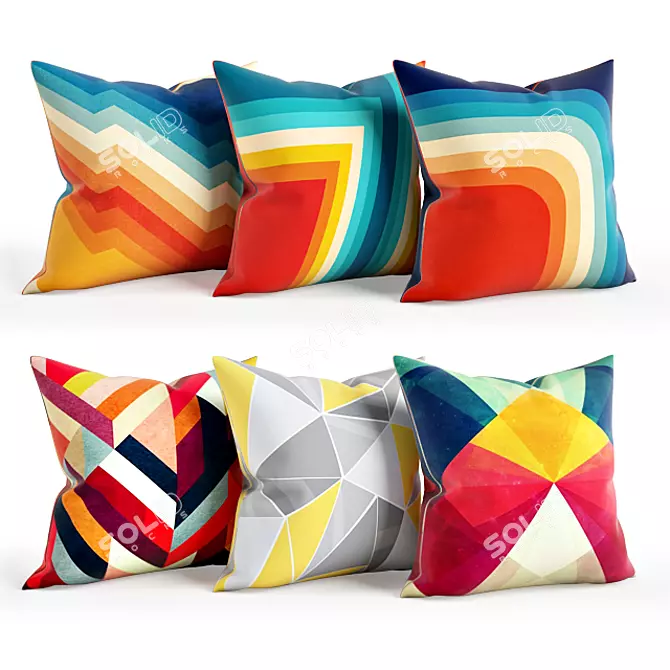 Geometric Floral Pillow Set 3D model image 1