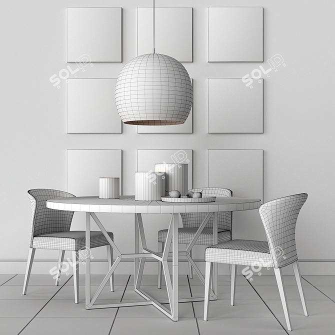 Trendy Dining Set: Elara Pendant Light, Curran Crema Chairs, Hayes Round Table 3D model image 2