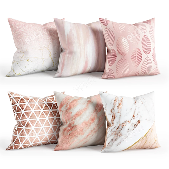 Rose Gold Floral Pillow Set 3D model image 1