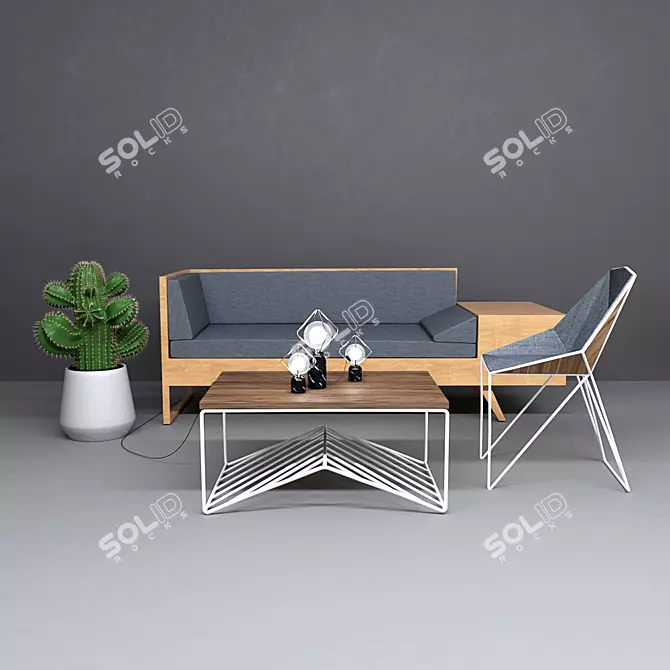 Modern Living Room Furniture Set 3D model image 1