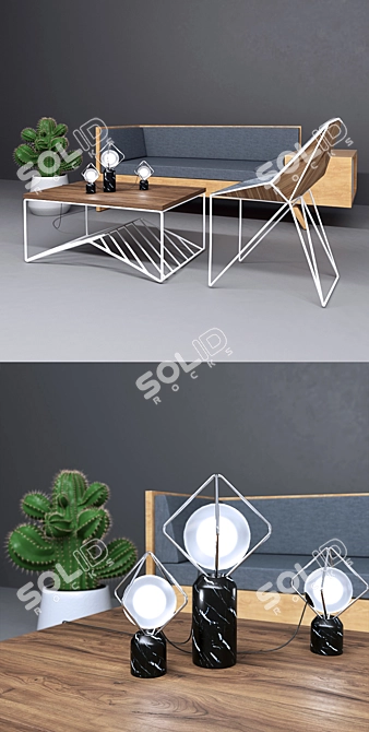 Modern Living Room Furniture Set 3D model image 2