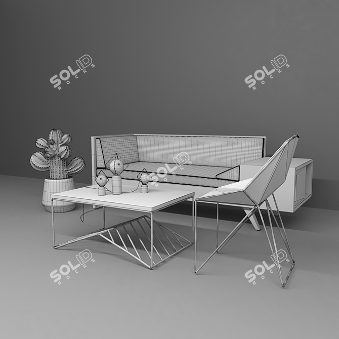 Modern Living Room Furniture Set 3D model image 3