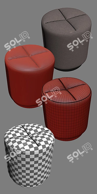 Luxury Tufted Ottoman - Customizable Design 3D model image 3