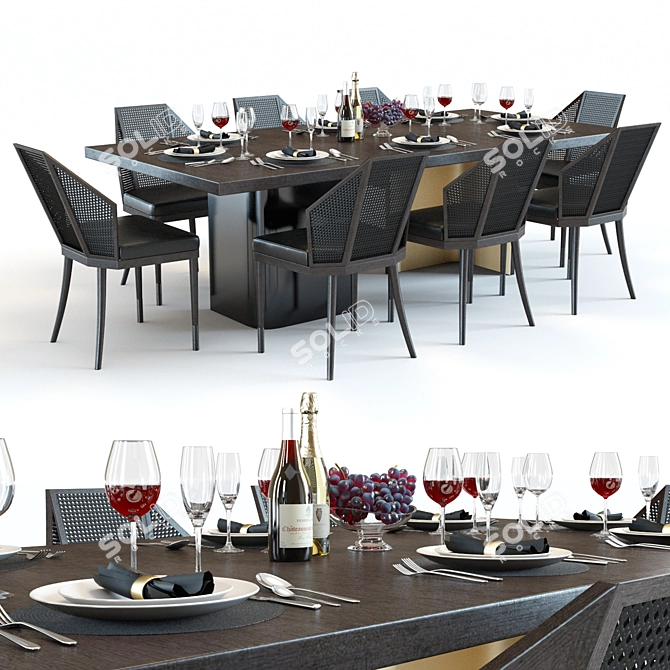 Elegant Baker Liquid & Cane Dining Set 3D model image 1