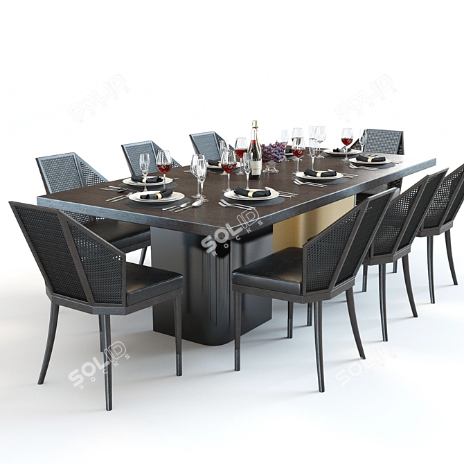 Elegant Baker Liquid & Cane Dining Set 3D model image 2