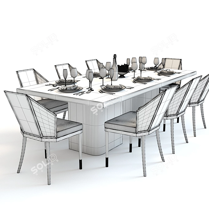 Elegant Baker Liquid & Cane Dining Set 3D model image 3
