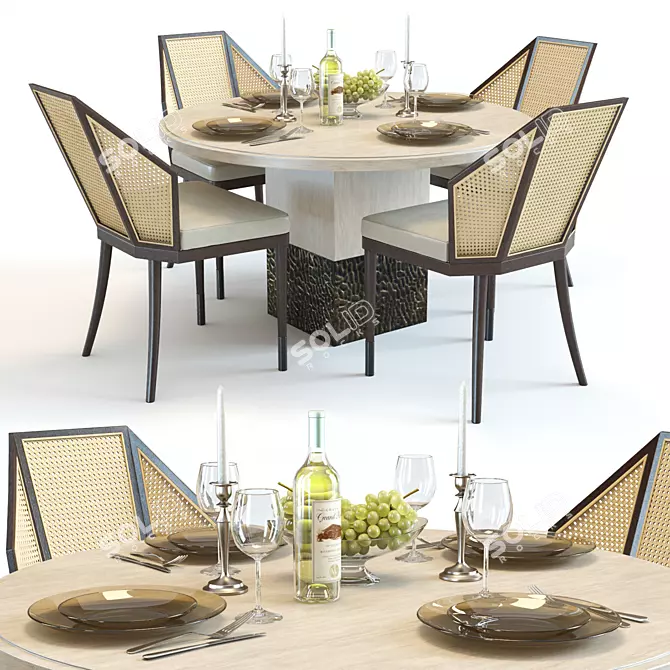 Baker Solid & Cane Dining Set 3D model image 1