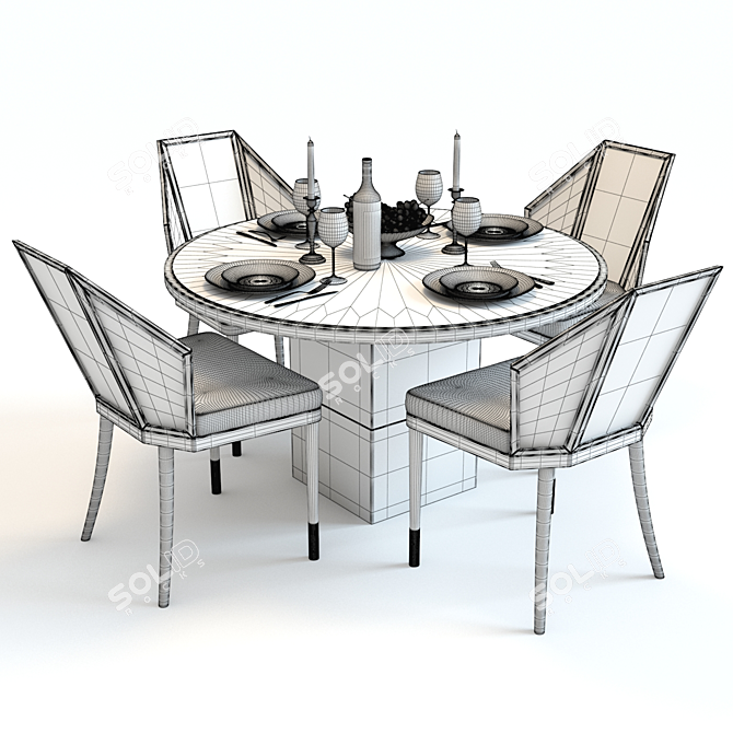 Baker Solid & Cane Dining Set 3D model image 2