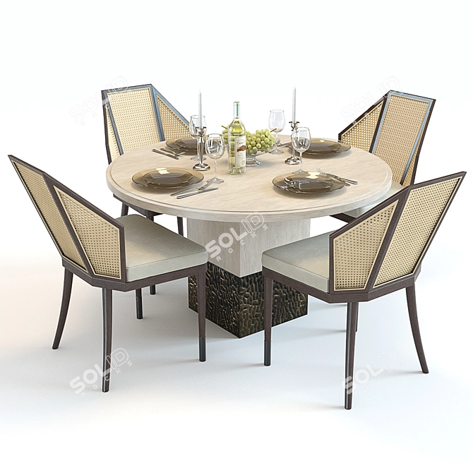 Baker Solid & Cane Dining Set 3D model image 3