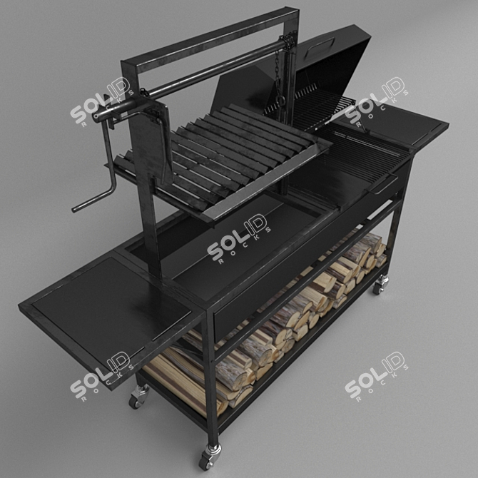 BBQ Grill and Firewood Combo 3D model image 1