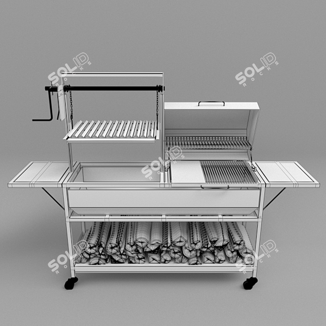 BBQ Grill and Firewood Combo 3D model image 3