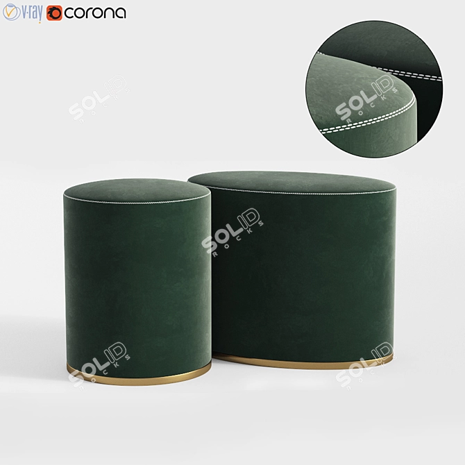 Elegant Velvet Pouf Set 3D model image 1