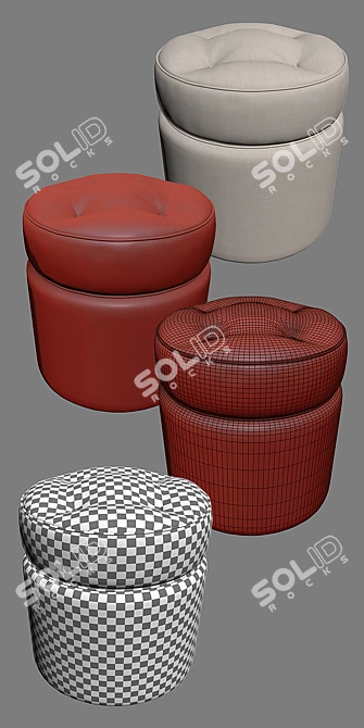 Custom Ottoman with Tufted Design 3D model image 3