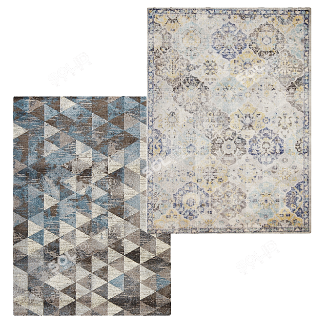 Faded Triangle Blue Digital Print Rug 3D model image 1