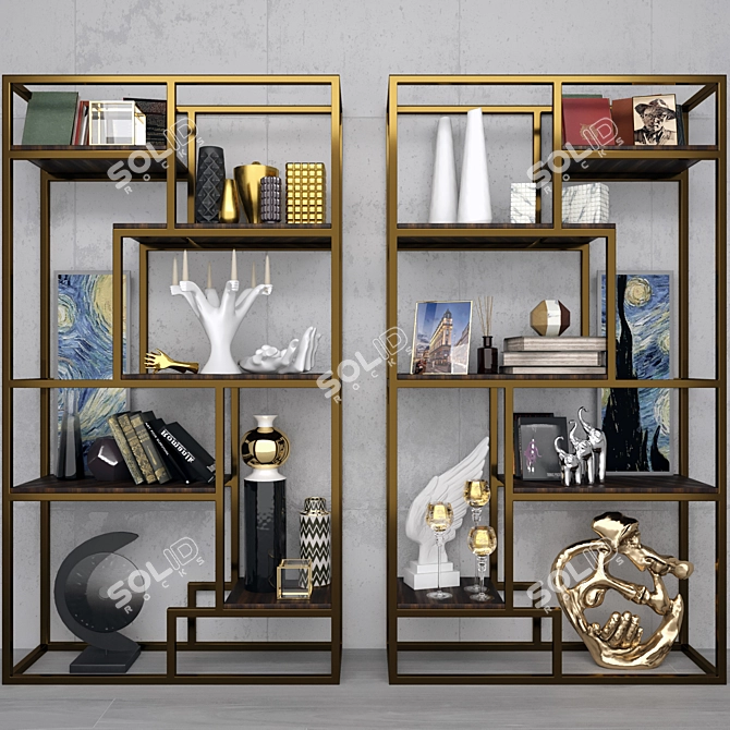 Décor Collection: Rack with Figurines, Vases, Pictures, Candles & Books 3D model image 1