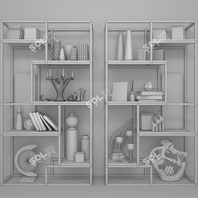 Décor Collection: Rack with Figurines, Vases, Pictures, Candles & Books 3D model image 2